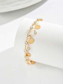 1件波西米亚风串珠镶钻吊坠脚链，适合海滩度假佩戴（链长可定制，吊坠和水钻数量随机） - 金色 - 查看 2