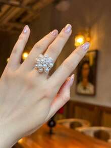 1pc Vintage Popcorn Cultured Pearl Adjustable Open Ring, 15pcs 6-7mm Pearls For Women - Ring - View 5