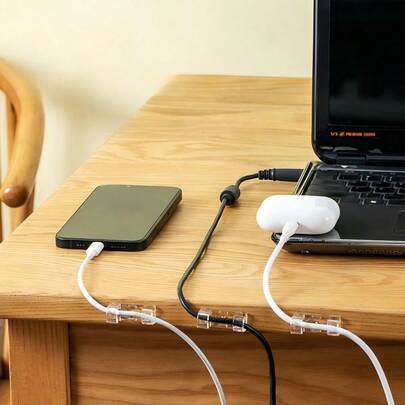 20pcs Transparent Cable Clips, Wire Organizers, Self-Adhesive Cable Holders For Desk, Wall, No Drilling Required