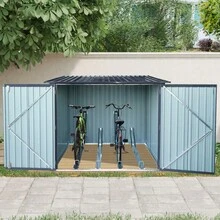Outdoor Steel Storage Shed For Bicycle With Slope Roof And 4 Bike Tracks Black - Black1 - View 1