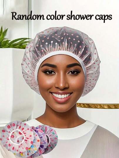 Set de 5 piezas/3 piezas de gorros de ducha reutilizables, impermeables y de colores y patrones aleatorios, gorro de baño grueso para mujeres, spa, salón de belleza, accesorios de baño