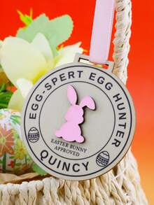 LICVIC Custom Name Easter Egg Hunt Medal Ornament, Easter Basket Stuffers, Home Decor, Personalized Easter Gift And Keepsake, For Family And Friends, Spring Easter Decorations With Bunny Badge Style, Customized Text Detail, Fully Customizable Hanging Decor - Style B - View 4
