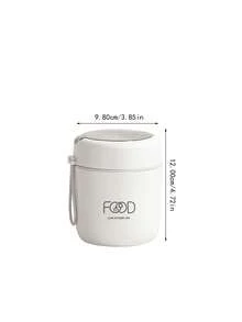 1pc Stainless Steel Vacuum Insulated Portable Lunch Box, Keeps Food & Soup Warm, Comes With Foldable Spoon - Beige - View 6