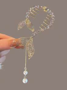 1个/2个优雅水钻猫兔发夹，可爱甜美流苏珍珠吊坠圆形发夹，女士/女孩闪亮水钻兔耳发夹，日常配饰 - 彩色 - 查看 5