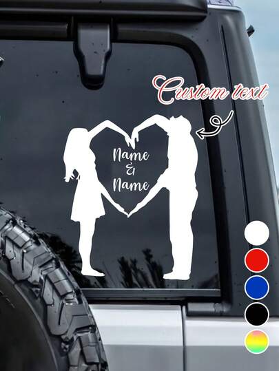 1pc Custom Couple Heart Car Sticker - Personalized Name And Heart Silhouette , Self-Adhesive Car Sticker, Romantic Gift Idea, Car Windows Stickers, Laptop Decoration, Valentine'S Day Decorations