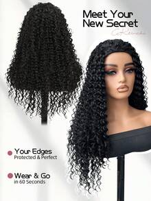Deep Wave Half Wig Wear And Go Glueless Wigs 22/26 Inch Curly 3 In 1 Half Wigs For Women Drawstring Seamless Wig Beginner Friendly - Multicolor - View 2