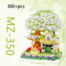 新款樱花盆栽树屋拼搭套装，成人迷你拼搭套装，迷你盆栽树屋玩具，适合万圣节/感恩节/圣诞节/复活节/情人节礼物（不含灯饰），多种颜色可选，电影/花卉/植物/爱情/童话主题，ABS树脂材质 - 彩色 - 查看 11