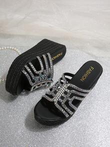 Dép đế xuồng dày dặn trang trí nơ dành cho nữ, dép hở mũi nhẹ, thích hợp cho bãi biển, hoạt động thường ngày và ngoài trời. - màu đen - Xem 3