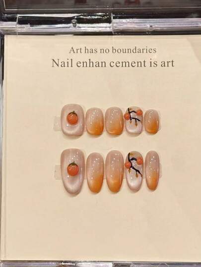 10pcs Reusable Handpainted Cat Eye False Nails, Suitable For Daily Wear And Holiday Photo Shoots Nail Supplies