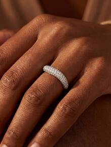 1枚925纯银弧形微镶锆石戒指，女士纯银派对及生日戒指，时尚珠宝礼品 - 弧形微密鑲戒指 - 查看 8