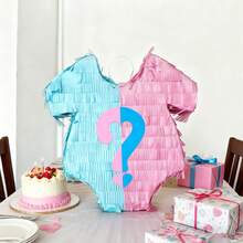 Set de 5 piñatas para revelación de género, piñata temática para fiesta de revelación de género, decoración de fiesta, decoración divertida de piñata, utilería fotográfica, adecuada para diversas fiestas, incluye palo, venda para los ojos, confeti azul y rosa - Rosa - Ver 4