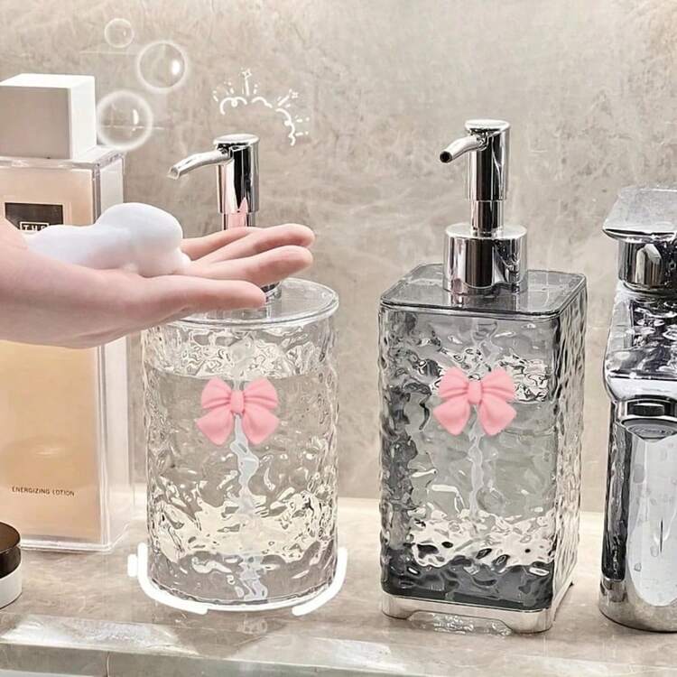 1pc Refillable Soap Dispenser With Pump, Transparent Wavy Bottle Body Can Hold Facial Cleanser, Shower Gel And Other Liquids, Smooth Dispensing, Travel Toiletries, Home Decor, Bathroom Accessory, Christmas Decoration - Clear - View 5
