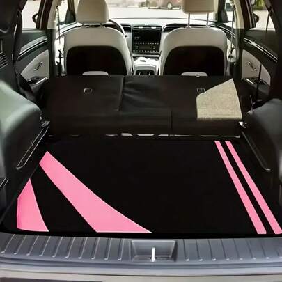 1 件装黑粉撞色条纹汽车后备箱垫，简约时尚设计，适用于轿车、卡车和 SUV - 新年、圣诞节、情人节、复活节、狂欢节等节日送给家人或朋友的完美礼物，经久耐用，是圣诞节的理想之选。