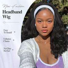 Yaki 女士卷发发带假发，黑色直发，发尾卷曲，合成材质，无需胶水，半头假发，带发带，16/20英寸 - 黑色 - 查看 6