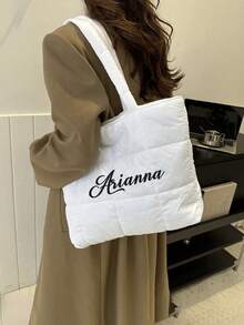 1pc Custom Name Fashion Sense Diamond Grid Large Capacity Solid Color Down Casual Thread Western-Style Shoulder Handbag, Women's Shoulder Bag With A , Casual, Simple Design In A Solid Color. - Multicolor - View 7