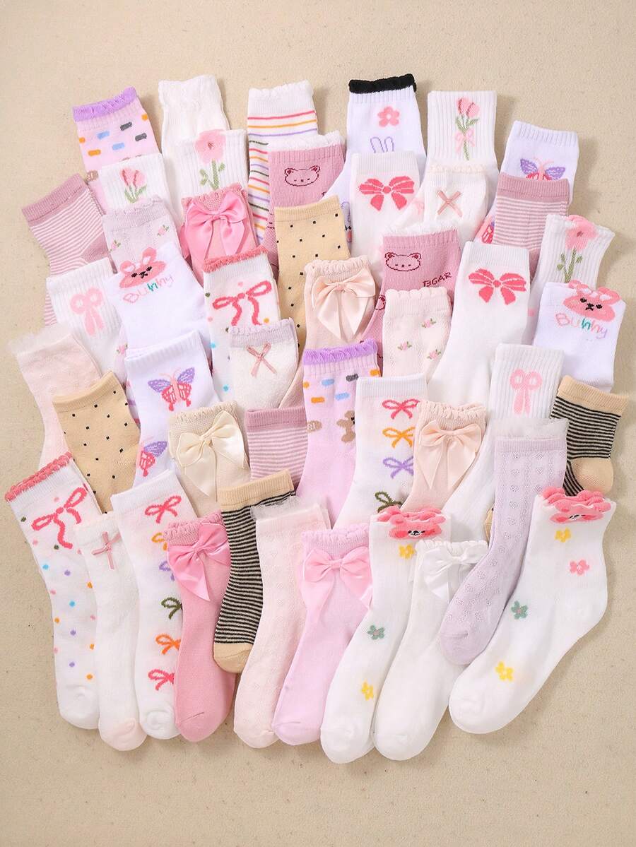 20 đôi tất trẻ em cao đến bắp chân, tất trẻ em với nơ, trái tim, thỏ dễ thương, sọc, chấm bi, họa tiết hoa và thêu, thích hợp cho bé gái mặc hàng ngày, phù hợp cho bé từ 1-16 tuổi, dùng được cả bốn mùa, thoáng khí, mềm mại và thoải mái, giao hàng ngẫu nhiên về màu sắc và kiểu dáng. - Nhiều màu - Xem 1