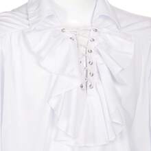 Retro Men's Shirt, Ruffle Lace Up V Neck Long Sleeve Solid Color Cosplay Prince Drama Stage Costume - 純白色 - 查看 8