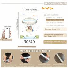 1幅帆布墙画_儿童房海报，热气球，儿童艺术，墙面装饰，图片，动物图案，礼物，波西米亚风格，婴儿用品 - 带框婴儿房墙画，完美适用于游戏室装饰、婴儿房装饰、托儿所装饰、幼儿园装饰、男孩房装饰、女孩卧室装饰、儿童房装饰。 - 彩色 - 查看 12