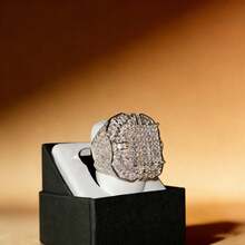 1pc S925 Sterling Silver Luxury Geometric Starry Design Ring With Shiny Zirconia Stone, Elegant Quality Jewelry For Women, High-Quality Wedding/Engagement Wear, Exquisite Gift For Loved One - Silver - View 3