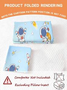 2PCS Light Blue Cartoon Astronaut Theme 100% Polyester (Suitable For All Seasons), Double-Sided Duvet Cover Set (1 Single-Sided Printed Pillowcase+1 Double-Sided Printed Duvet Cover, Without Padding), Suitable For Infants And Children, Machine Washable, Suitable For Newborn Beds, Baby Beds, And Holiday Gifts. The Pillowcase Is Single-Sided Printed And Measures 33 * 45 Centimeters. - Multicolor - View 4