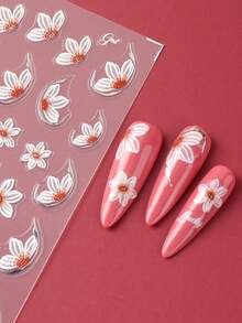 2片装白色花朵美甲贴纸，优雅兰花、山茶花、白色花瓣设计、百合花，适合春夏婚礼美甲DIY，女士及女孩适用 - 彩色 - 查看 5