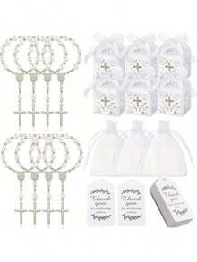 120件套洗礼、迎新派对、婚礼、初领圣体装饰套装，包含30颗迷你珠子、30个十字形盒子、30个礼品袋、30张牛皮纸感谢卡，塑料材质，适用于婚礼、迎新派对、洗礼、初领圣体等各种场合，四季皆宜。 - 彩色 - 查看 8