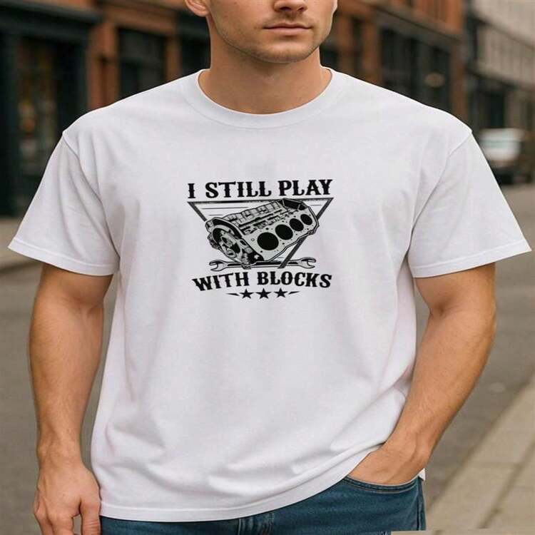 Im Still Play with Blocks Piston Pattern Auto Repair Fun Style Pure Cotton Casual T-shirt,Mens Casual Short-sleeved Round-neck Pattern Printed T-shirt,Comfortable and Breathable Casual Sports Top,All-season Casual Style Very Versatile Men - por defecto - Añade 1