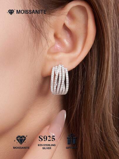 Bông tai Moissanite bạc 925 cao cấp dành cho nữ, bông tai đính đá lấp lánh không gây dị ứng, quà tặng Ngày Valentine/Đính hôn/Cưới/Sinh nhật, hộp quà sang trọng chống oxy hóa.