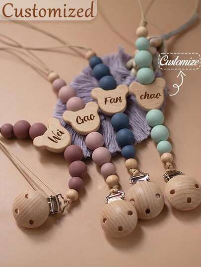 Personalized Pacifier Clip Custom Baby Pacifier Clip Diy Custom Name Mouth Clip Mouth Chain - Friend Gift/Comfort Gift/Wooden Chain Gift/Holiday Gift/Birthday Gift/New Year Gift, First Gift, Super Cute ,Sequins Colorful,Cute,Adorable,Funny,Kawaii Custom,Personalized,Unique,Customized Ideal Gifts For Him