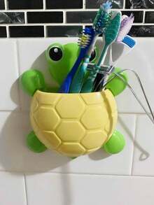 Adorable Turtle Wall Organizer With Strong Suction Cups Cute Cartoon Toothbrush Holder & Bathroom Storage Rack For Multi-Use PP Container For Toothpaste, Pens, Makeup Brushes Space-Saving Travel Organizer, Decor Storage,Cute Animal Shaped Blue Turtle Toothbrush Holder Wall Mounted Bathroom Toothpaste Storage Rack, Bathroom Accessories, Room Decor - Multicolor - View 9