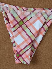 Ladies' Pink Plaid Ruffled Edge Steel Ring Bikini Two Pieces Set With Sweet Girl Style Swimsuit,Set Beach Summer Spring 2026 - Multicolor - View 4