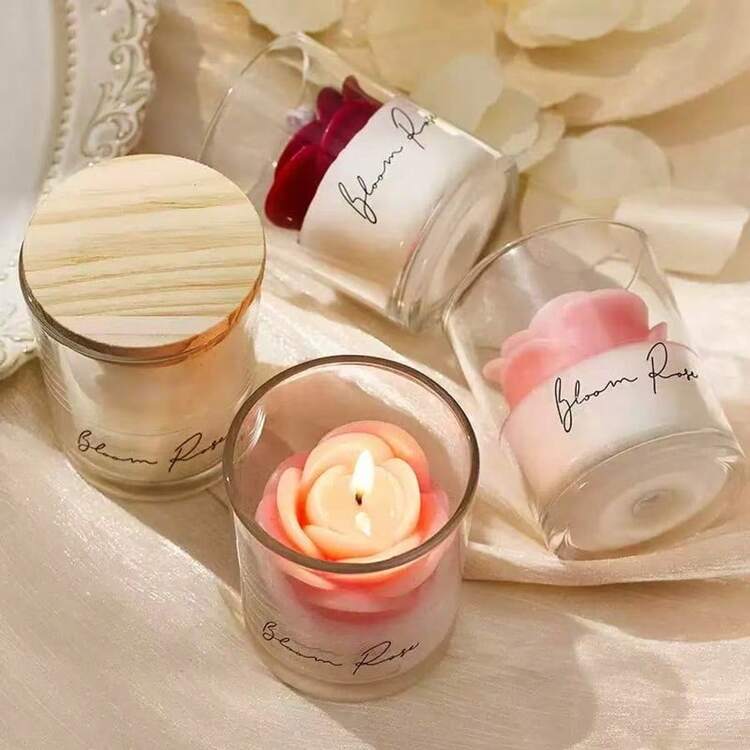 1支玫瑰造型蜡烛 - 直筒玫瑰香氛蜡烛，含烛台套装，香薰蜡烛，适用于家居/卧室装饰，节日礼物，纪念品，送给女性朋友、女朋友的礼物，生日礼物，情人节礼物，婚礼装饰及礼物，母亲节礼物，为生活增添芬芳氛围（红色、白色、粉色） - 彩色 - 查看 2