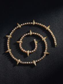 Men's Rhinestone Spiked Necklace, Diamond Tennis Chain, Cool Rapper Anime Hippie Claw Necklace, Halloween Costume Wakanda King Jewelry Gift