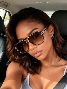 1 Pair/2-3 Pairs Women's Korean Style Leopard Print Aviator Glasses- Suitable For Back To School, Beach Vacation, Music Festivals, Streetwear And Daily Outfit | Fashion Accessory - 彩色 - 查看 1