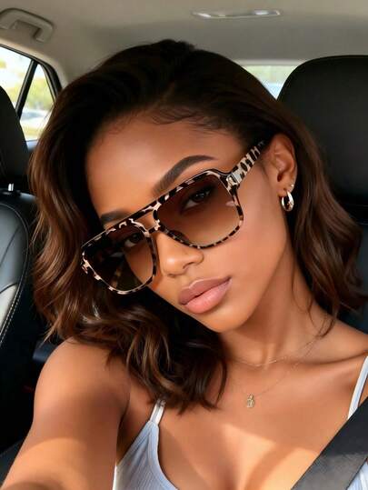 3pcs/Set Women's Korean Style Leopard Print Aviator Fashion Glasses- Suitable For Back To School, Beach Vacation, Music Festivals, Streetwear And Daily Outfit | Fashion Accessory