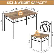 Juego de mesa de comedor para 4 personas, mesa de cocina pequeña y sillas para comedor, juego de mesa de comedor estilo granja moderna de 43'', comedor rectangular que ahorra espacio con tablero de madera - Nubes de fuego - Ver 9