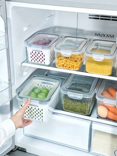 6 piezas Contenedores de almacenamiento de alimentos apilables con tapas, sello hermético de 2 capas, cajas organizadoras de plástico reutilizables para el refrigerador para frutas, verduras, productos secos, cocina y viajes, excelente para el Día de San Valentín