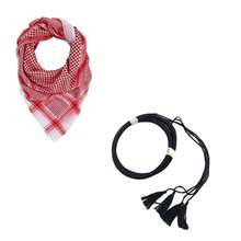 2件套儿童阿拉伯迪拜提花头巾+带流苏的沙特头带，沙特头饰，防晒，适合男孩和青少年 - 紅色 - 查看 9