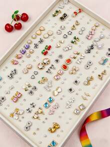 Bộ 9 khuyên tai đính ngọc trai giả tối giản thời trang hình nơ, hoa, trái tim, thích hợp cho bé gái đeo hàng ngày, có thể dùng làm trang sức, quà tặng, quà sinh nhật hoặc phụ kiện. - Bộ bông tai đính đá - Xem 2