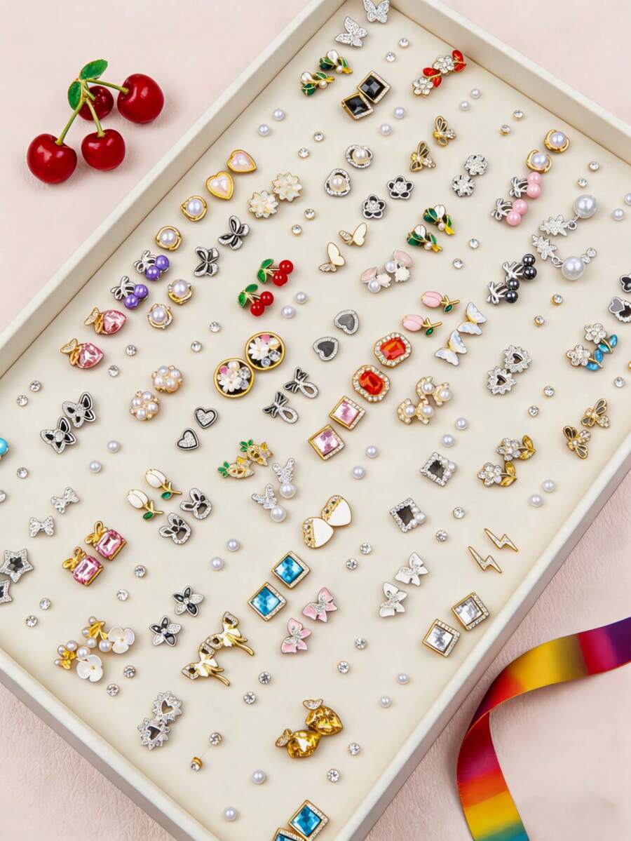 Bộ 9 khuyên tai đính ngọc trai giả tối giản thời trang hình nơ, hoa, trái tim, thích hợp cho bé gái đeo hàng ngày, có thể dùng làm trang sức, quà tặng, quà sinh nhật hoặc phụ kiện.