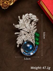 1pc Vintage Luxury Rhinestone & Feather Design Brooch, Exquisite High-End Sparkling Accessory, Ideal Gift For Valentine's Day And Mother's Day, Elegant Accent For Black Velvet Gown At Formal Soiree, Refined Highlight For Satin Jacket At Retro Art Salon, Suitable For Daily, Party, And Banquet Occasions - Multicolor - View 5