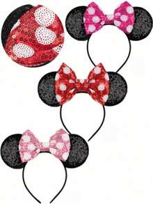 1pc Disney Minnie Mouse Ear Headband With Glitter, Suitable For Halloween, Christmas Costumes. These Mouse Ear Bows Are Perfect For Men, Women And Couples, Ideal Headband/Hair Accessory For Princess Cosplay, Birthday Celebration And Christmas Party - Multicolor - View 1
