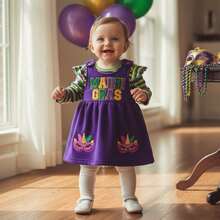 Newborn Baby Girl Carnival Gras Outfit Mask Embroidery Long Sleeve Ruffle Romper Top Infant Skirt Set Little Girl Overall Dress. My 1st Mardi Gras Baby Boy Girl Carnival Outfit, Mardi Gras Baby Girl Outfits 0-18Months (Purple) - 綠色 - 查看 2