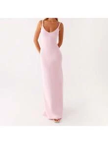 Women's Twisted Straps Bodycon Long Maxi Dress Summer Sleeveless Spaghetti Straps Slim Fit Deep V-Neck Backless Cami Dress Party Clubwear Holiday Beachwear Solid Color Tank Dress Sundress - 淺粉色 - 查看 7