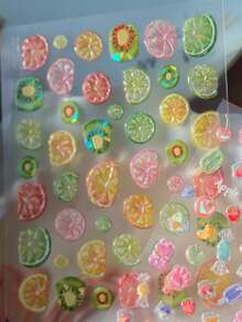 1片多汁水果切片奇异果西柚柠檬果冻清新5D美甲贴纸自粘按压式美甲贴，适合女性夏季美甲装饰，日常派对健康美甲用品 - 彩色 - 查看 7