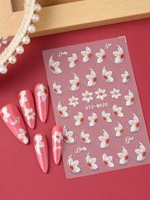 2pcs White Camellia Flowers Nail Art Stickers Elegant Orchid Silver Trim Petal Design Lily Floral IN Spring Summer Japanese Style Wedding Nail For Women And Girls To DIY Nail Supplies - Multicolor - View 10