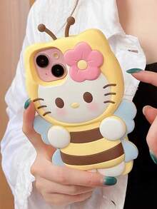 SANRIO 三丽鸥卡通3D蜜蜂和小猫图案手机壳，兼容 16 Pro Max、14、13、12、11、15 Pro Max，硅胶防震保护壳，时尚创意设计 - 彩色 - 查看 1