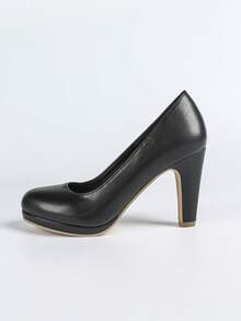 Giày cao gót công sở nữ, màu đen, mũi tròn, kiểu dáng slip-on, đế dày, phù hợp đi làm. - màu đen - Xem 6