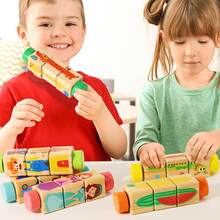 1pc Rotating Puzzle Wooden Vertical Building Blocks Toy, Cartoon Blocks Educational Toy, Rotating Toy, Children Hand-Eye Coordination Training Puzzle Toy - Character Version - View 4