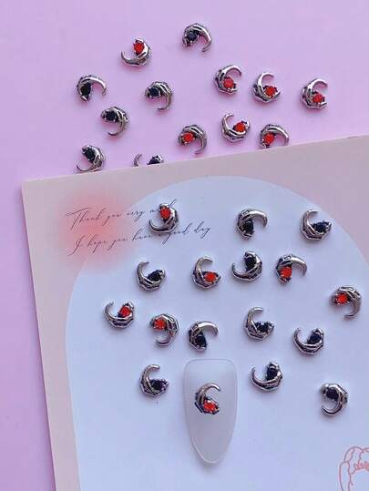 30pcs Small-Sized Alloy Moon With Rhinestone Design Nail Art Decoration, Dark Style Nail Decoration, DIY, Nail Gems, Nail Products, Nails Charm